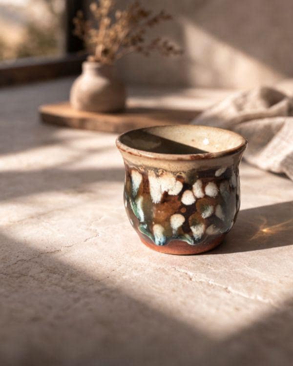 Olive Green & Brown Espresso Cup | Earthy Palette | Artisan Made | Earthenware Ceramics