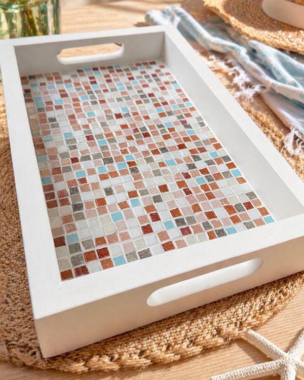 Handmade Mosaic Serving Tray – Mediterranean Tile, Coastal Boho Kitchen Decor