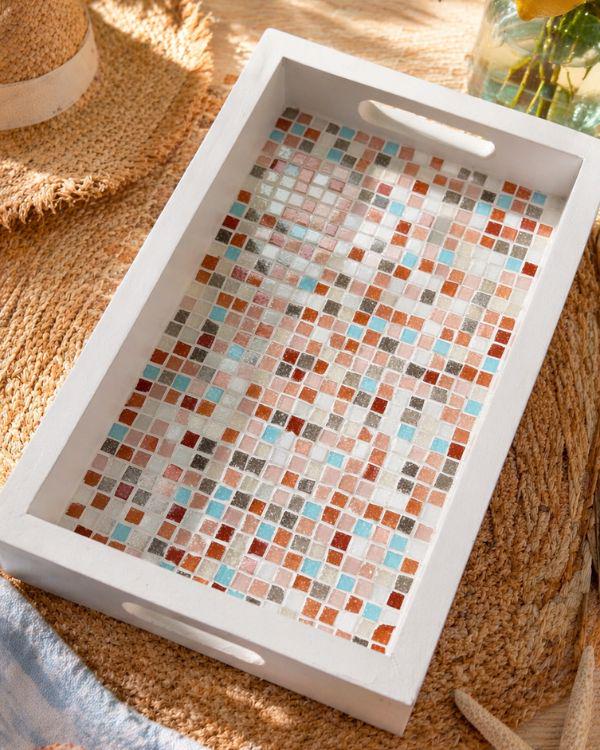 Handmade Mosaic Serving Tray – Mediterranean Tile, Coastal Boho Kitchen Decor