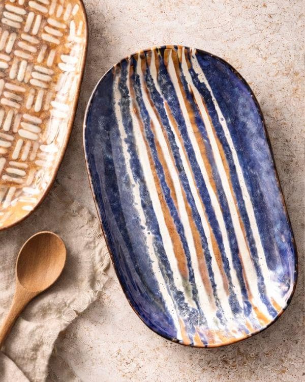Navy & Beige Serving Platter | Artisan Ceramic Serveware | Appetizer plate