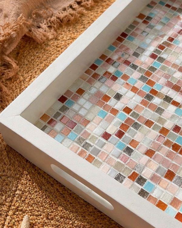Handmade Mosaic Serving Tray – Mediterranean Tile, Coastal Boho Kitchen Decor