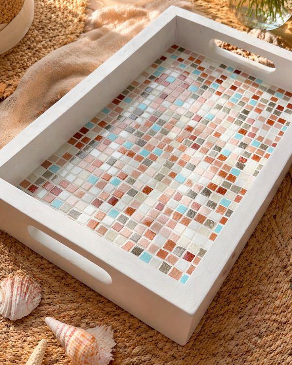 Handmade Mosaic Serving Tray – Mediterranean Tile, Coastal Boho Kitchen Decor