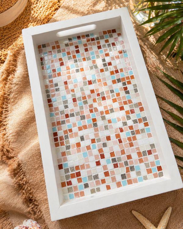 Handmade Mosaic Serving Tray – Mediterranean Tile, Coastal Boho Kitchen Decor