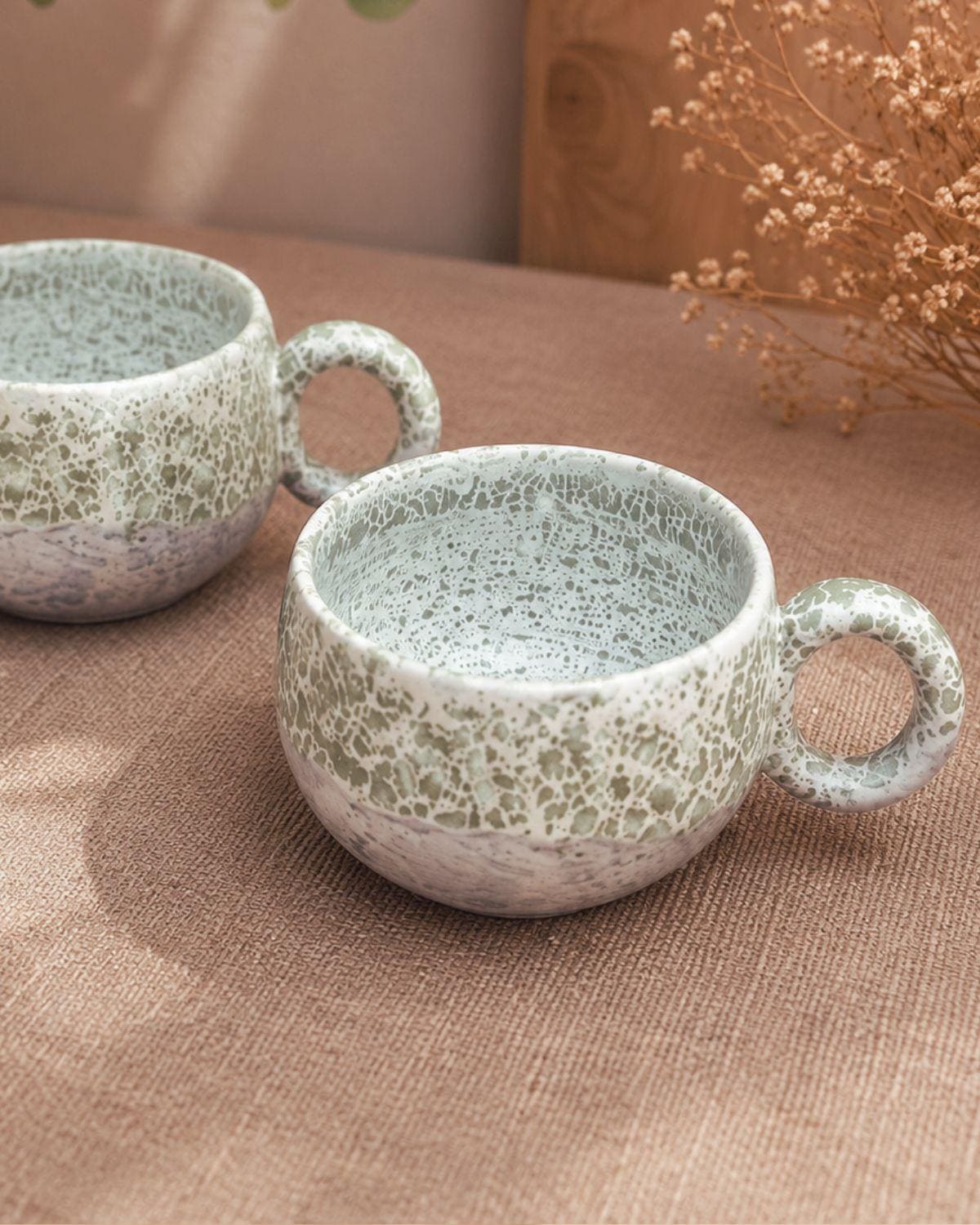 Hand-Glazed Ceramic Mug | Pastel Green & White, Iridescent Glaze, Dishwasher Safe