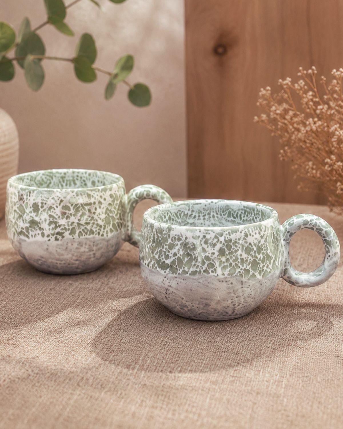 Hand-Glazed Ceramic Mug | Pastel Green & White, Iridescent Glaze, Dishwasher Safe