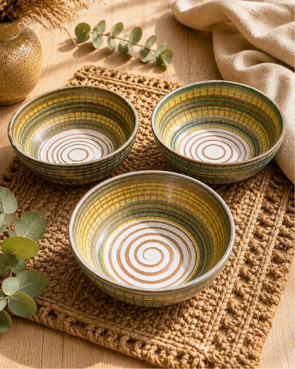 Earthy Salad/Cereal Bowl | Ceramic Serveware | Lime, Yellow & Earthy Tones | Artisan Tableware