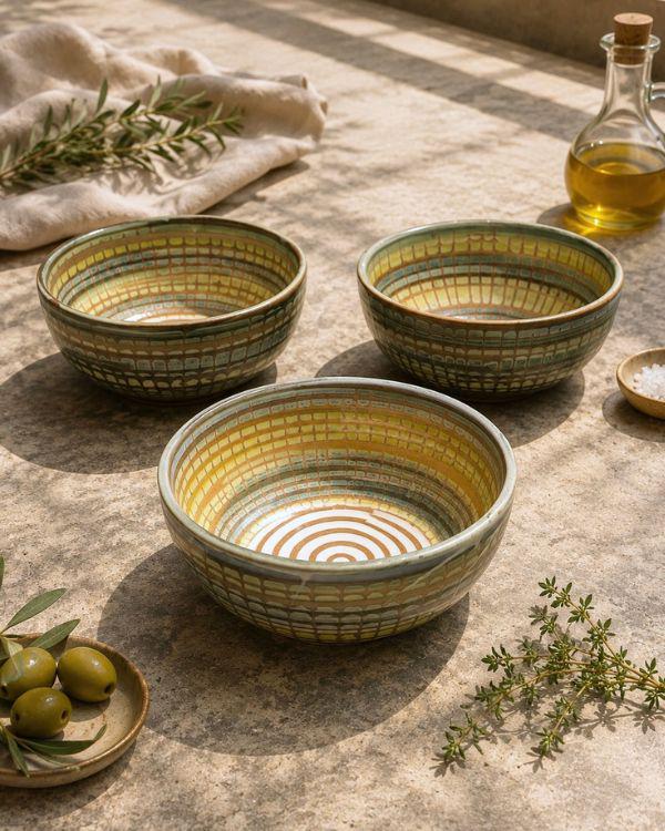 Earthy Salad/Cereal Bowl | Ceramic Serveware | Lime, Yellow & Earthy Tones | Artisan Tableware