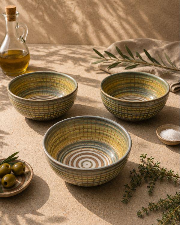 Earthy Salad/Cereal Bowl | Ceramic Serveware | Lime, Yellow & Earthy Tones | Artisan Tableware