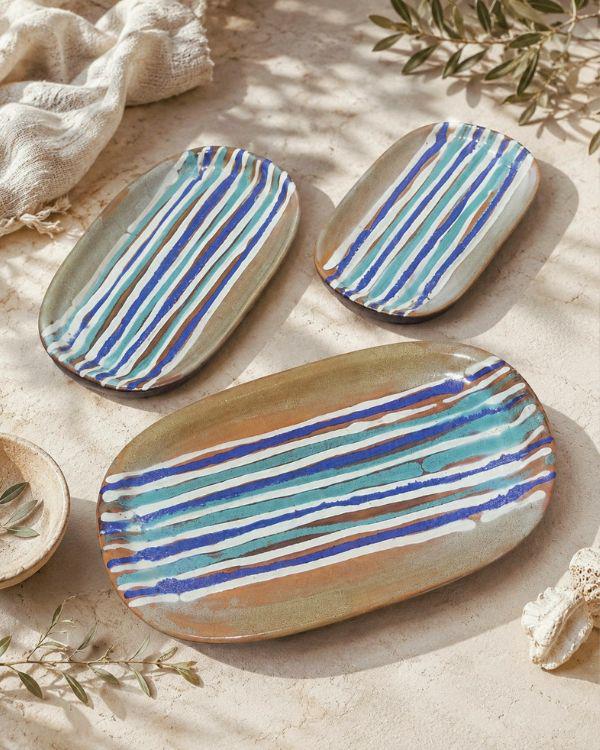 Blue & Beige Serving Platter | Artisan Ceramic Serveware | Appetizer plate