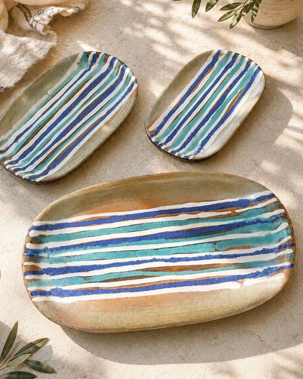 Blue & Beige Serving Platter | Artisan Ceramic Serveware | Appetizer plate