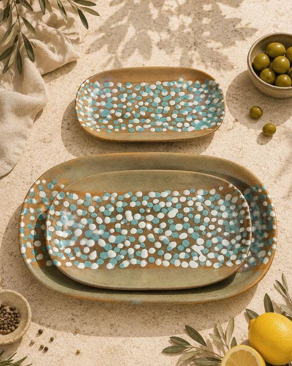 Earthy Polka Serving Platters – Handmade Ceramic Oval Appetizer Tray, Rustic Serving Dish, Housewarming Gift, Kitchen Decor