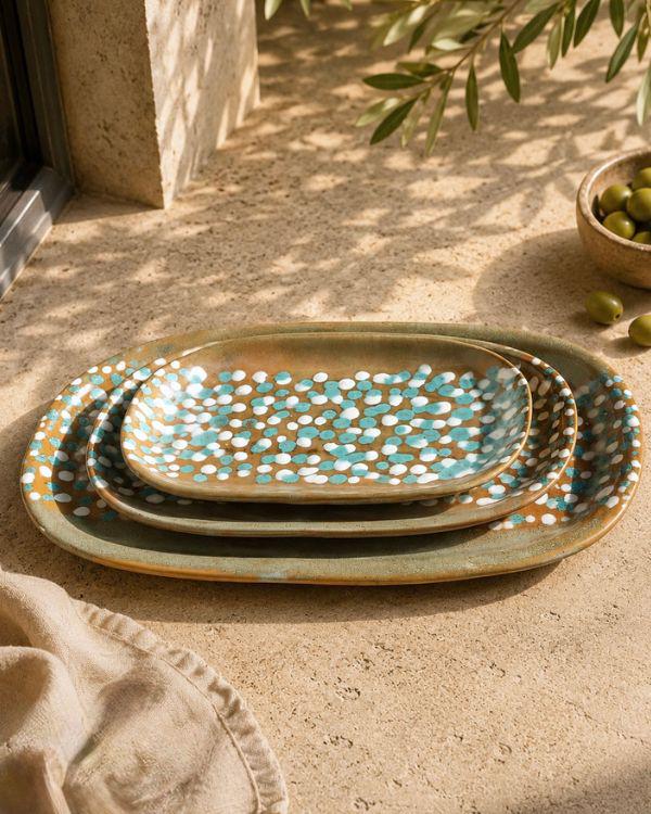 Earthy Polka Serving Platters – Handmade Ceramic Oval Appetizer Tray, Rustic Serving Dish, Housewarming Gift, Kitchen Decor