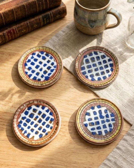 Handmade Ceramic Coaster Set: Summer Multi-Color Design | Boho Home Decor