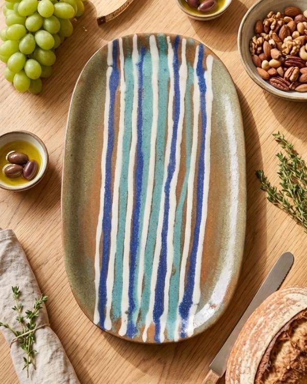 Blue & Beige Serving Platter | Artisan Ceramic Serveware | Appetizer plate