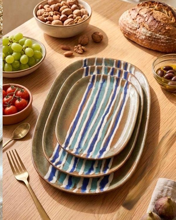 Blue & Beige Serving Platter | Artisan Ceramic Serveware | Appetizer plate