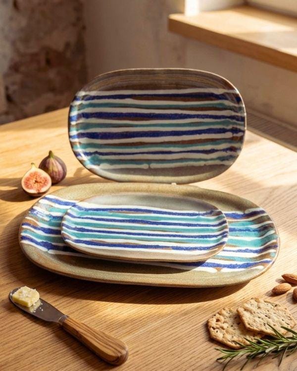 Blue & Beige Serving Platter | Artisan Ceramic Serveware | Appetizer plate