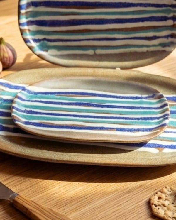 Blue & Beige Serving Platter | Artisan Ceramic Serveware | Appetizer plate