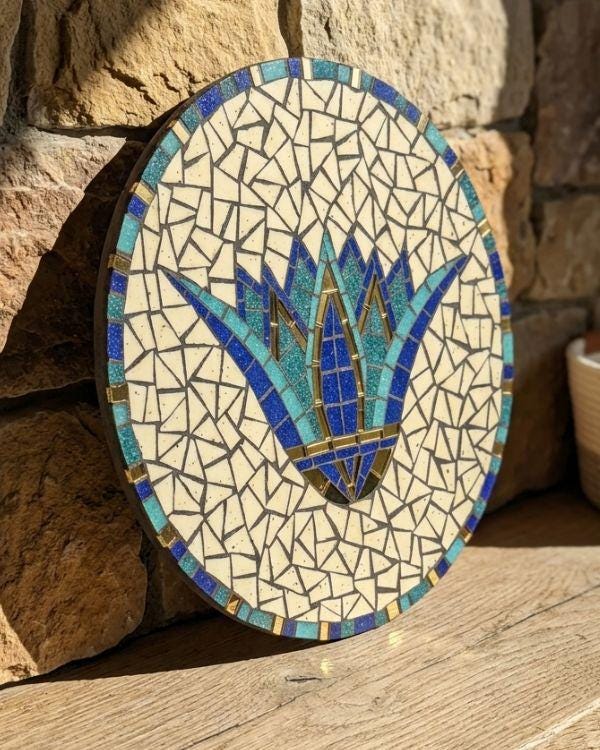 Lotus Mosaic Decor Plate | Ancient Egyptian Inspired Design | in a Wood Frame | Handmade Artisanal Home Decor