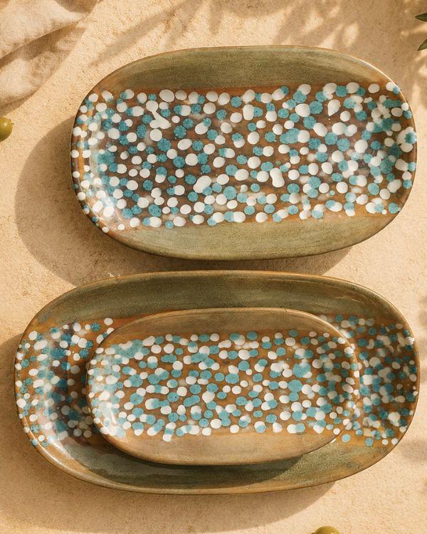 Earthy Polka Serving Platters – Handmade Ceramic Oval Appetizer Tray, Rustic Serving Dish, Housewarming Gift, Kitchen Decor