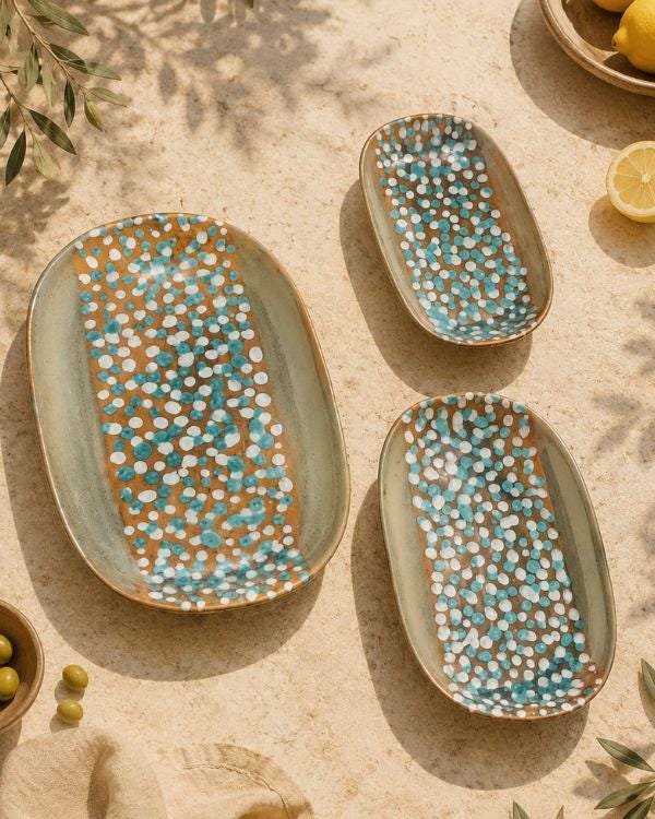 Earthy Polka Serving Platters – Handmade Ceramic Oval Appetizer Tray, Rustic Serving Dish, Housewarming Gift, Kitchen Decor
