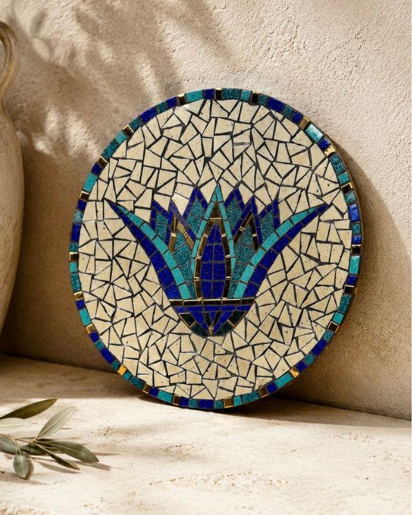 Lotus Mosaic Decor Plate | Ancient Egyptian Inspired Design | in a Wood Frame | Handmade Artisanal Home Decor