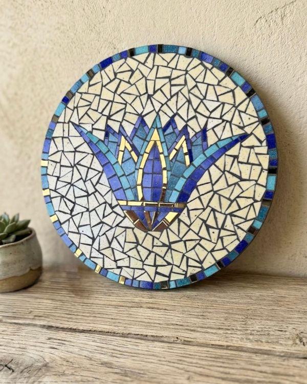 Lotus Mosaic Decor Plate | Ancient Egyptian Inspired Design | in a Wood Frame | Handmade Artisanal Home Decor