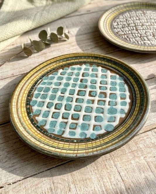 Turquoise & Lime Ceramic Serving Plate | Wall Decorative Plate | White and Earthy Artwork | Boho Home Decor