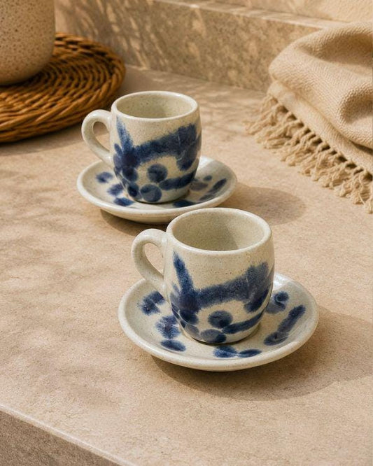 Blue & Sandy Espresso Cup and Saucer or Cortado Cup, Handmade Ceramic Coffee Cup, 3.2 oz or 4.9 oz, Ocean Vibes