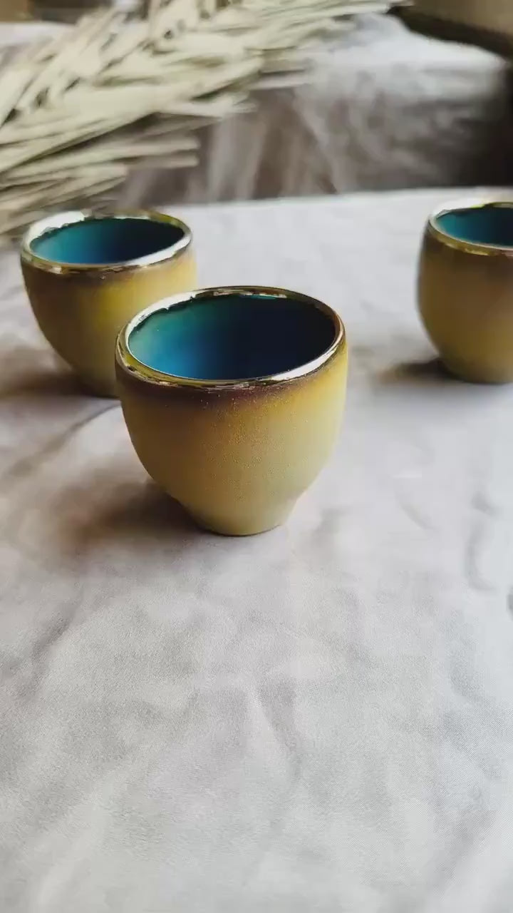 Sandy - Olive Green Espresso Cups | Teal - Turquoise Interior | Gold Rim | For espresso | Cup Set | Handmade in Small Batches