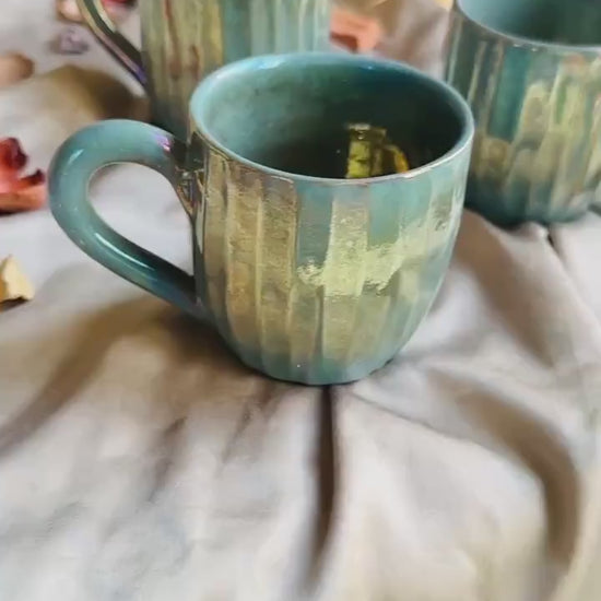 Metallic/Iridescent Green/Teal Cups | for Coffee, Tea, Espresso, and More | Handmade Ceramic Mugs