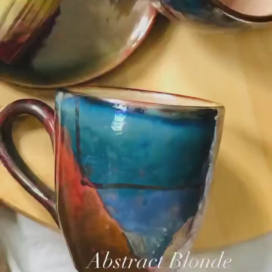 Artistic Espresso Cup Set | with Multi-Colored Glazing & Metallic Highlights | Abstract Art Handmade Ceramic Pottery Coffee Cup Set