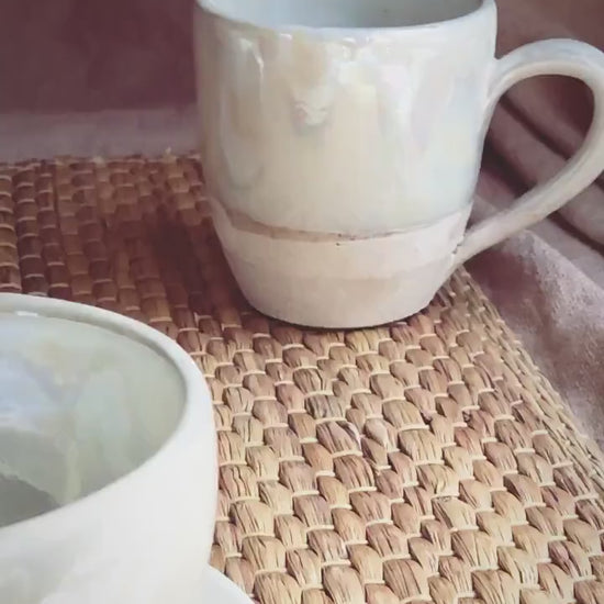 Beige Cup & Saucer Set | Cream, Pearly Iridescent and Rustic Glazing | Cappuccino/Lattee/Coffee Cup