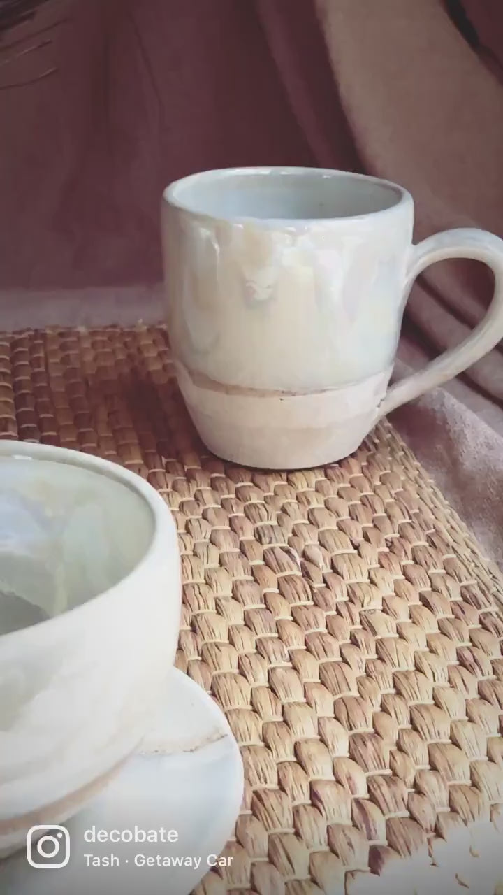 Beige Cup & Saucer Set | Cream, Pearly Iridescent and Rustic Glazing | Cappuccino/Lattee/Coffee Cup