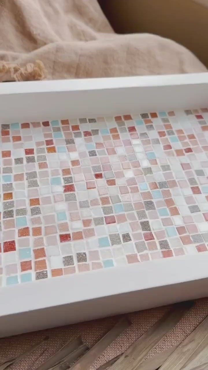 Handmade Mosaic Serving Tray – Mediterranean Tile, Coastal Boho Kitchen Decor