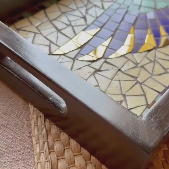 Horus Wing Serving Tray – Ancient Egyptian Tile Artwork, Optional Coaster Set, Coastal Boho HomeDecor | Wooden Frame